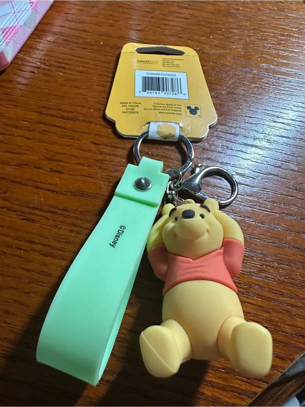 Disney Winnie the Pooh Keychain with Mint Green Strap and Yellow Charm